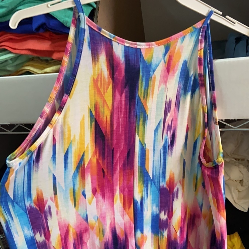 Vibrant Tie Dye Long Tank Maxi Dress Pockets 3020 - Picture 5 of 5